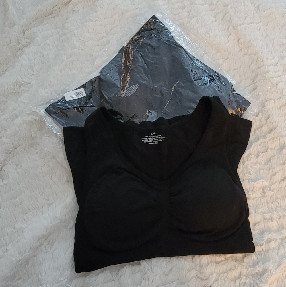 2 Black Bra Tank Shirts  XL Cup B Stratchy BRAND NEW